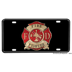 Firefighter Maltese Cross Black Background Aluminum License Plate