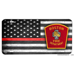 Firefighter Thin Red Line Boston Fire Department Aluminum License Plate