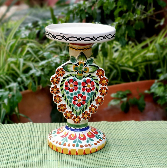 Flower Heart 4.5 IN Candle holder 8.3" H MultiColors