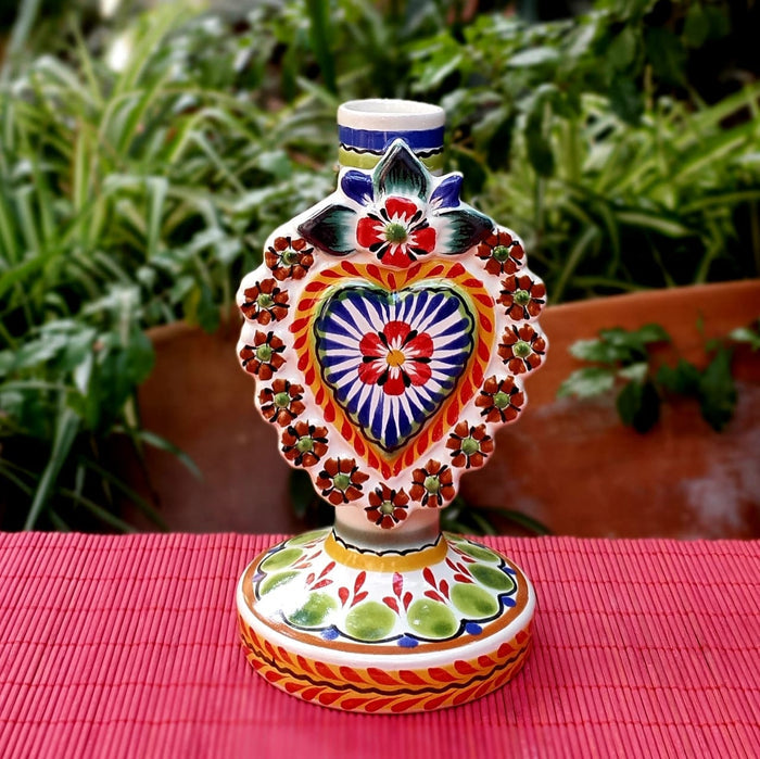 Flower Heart Candle holder 7.7" H MultiColors