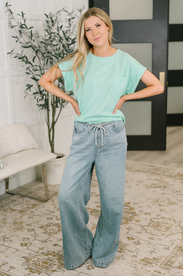 Foundation First Waffle Knit Relaxed Tee in Mint – alternate view 3