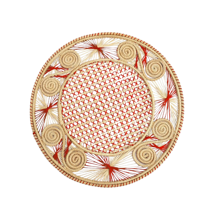 Handwoven Red Caracol Iraca and Straw Placemat