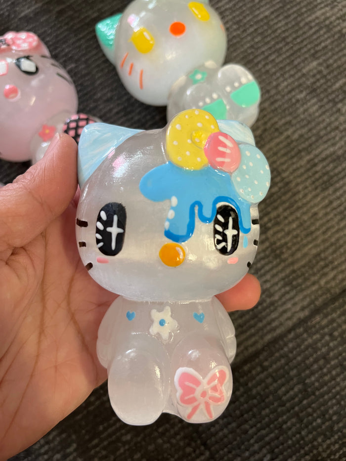 Hello Kitty Selenite Hand Painted Carving