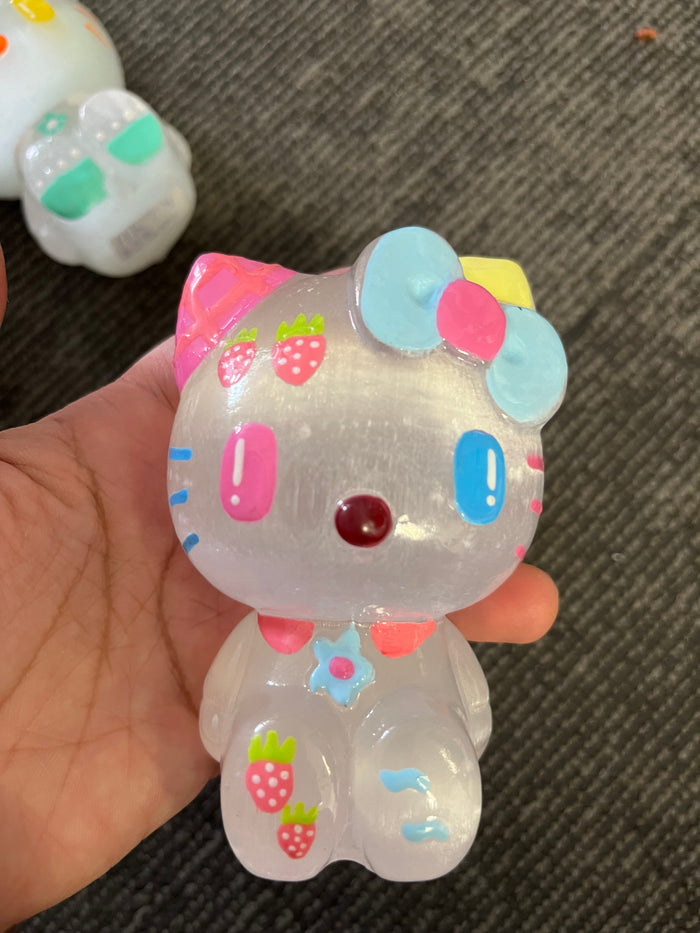 Hello Kitty Selenite Hand Painted Carving