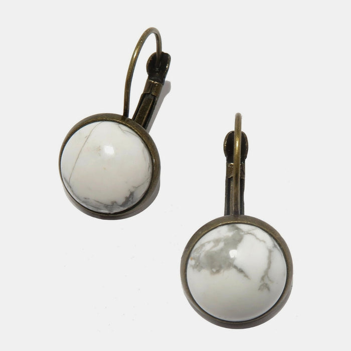 Howlite Earrings Inner Peace Gems Bronze Leverback White Stone