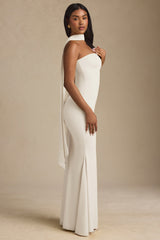 Scarf-Detail Strapless Gown in Ivory
