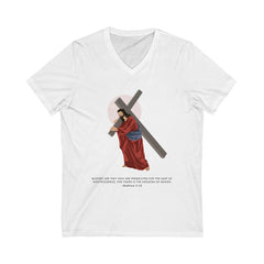 Jesus Christ - Blessed are the persecuted Unisex V-Neck