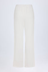 Pointelle Mid-Rise Straight-Leg Trousers in White