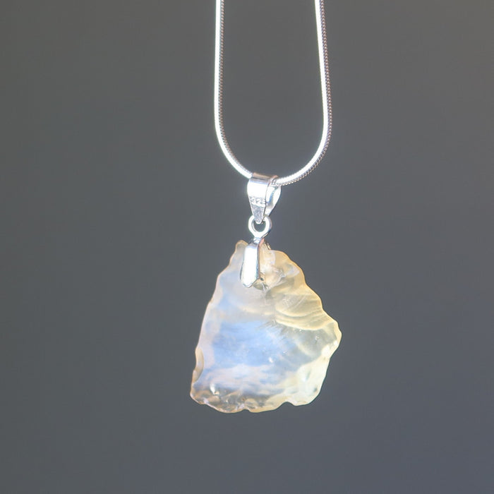 raw yellow libyan desert glass tektite on sterling silver adjustable necklace