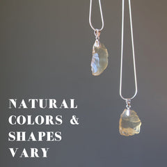 two libyan desert glass necklaces showing natural colors and shapes vary