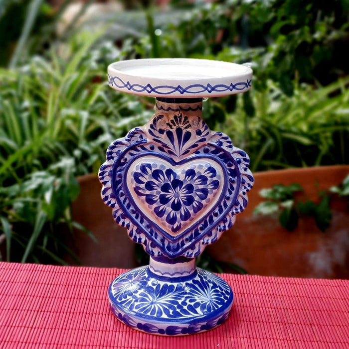 Love Heart 4.5" Candle holder 7.7" H  Blue and white