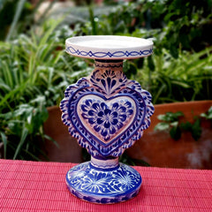 Love Heart 4.5" Candle holder 7.7" H  Blue and white