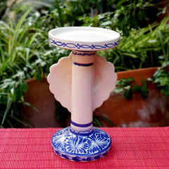 Love Heart 4.5" Candle holder 7.7" H  Blue and white
