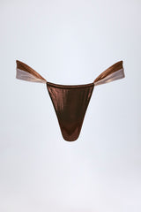 Ruched Thong Bikini Bottoms in Bronze Gold