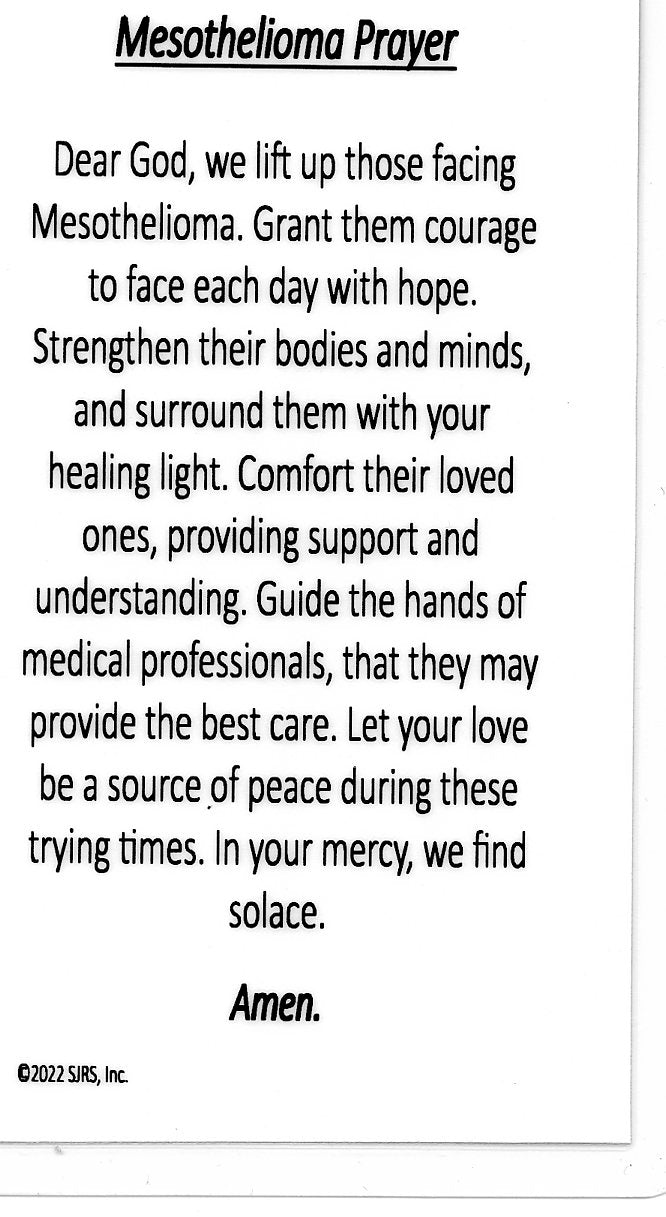 Mesothelioma Prayer U - LAMINATED HOLY CARDS- QUANTITY 25 PRAYER CARDS