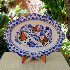 Monarch Butterfly Tray / Serving Cut Flat Platter 15*11" Blue-Orange Colors