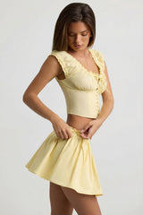 Ruched Cotton-Poplin Mini Skirt in Lemon Yellow