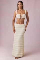 Ruffled Mid-Rise Maxi Skirt in Ivory