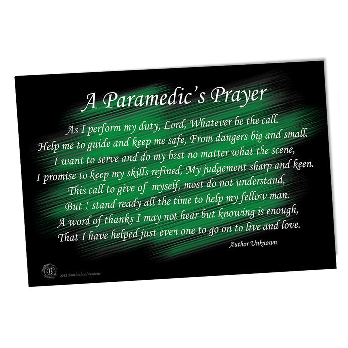 Paramedics Prayer As I Perform My Duty Lord Black Green Poster 11x17 or 24x36