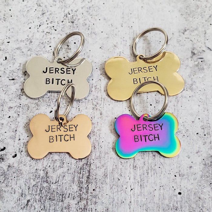 Personalized HOMETOWN BITCH Pet ID Tag Salt and Sparkle