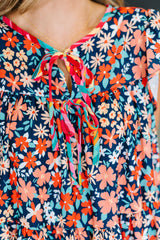 Petal to the Metal Flutter Sleeve Dress in Navy/Coral – alternate view 2