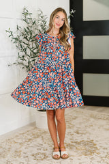 Petal to the Metal Flutter Sleeve Dress in Navy/Coral – alternate view 4