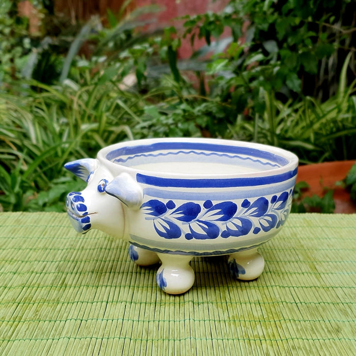 Pig Molcajete Bowl Blue and White