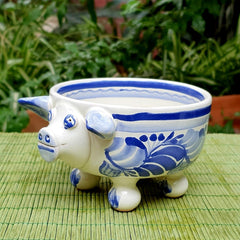 Pig Molcajete Bowl Blue and White