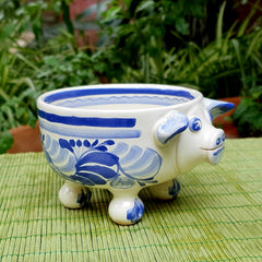 Pig Molcajete Bowl Blue and White