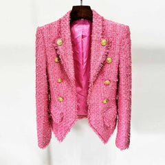 Pink 8 Button Tweed Jacket Breasted Blazer