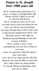 Prayer to St. Joseph Over 1900 years old U - LAMINATED HOLY CARDS- QUANTITY 25 PRAYER CARDS