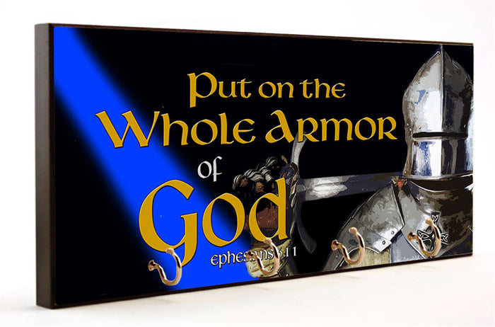 Put On The Whole Armor of God Blue Line Key Hanger