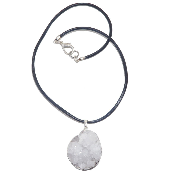 Quartz Clear Necklace Raw White Cluster Sparkling Stone Chunky Leather