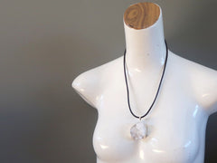 Quartz Clear Necklace Raw White Cluster Sparkling Stone Chunky Leather