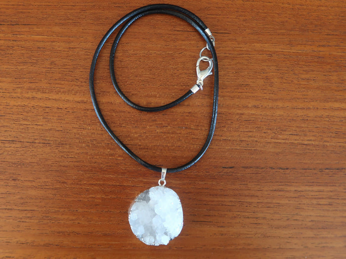 Quartz Clear Necklace Raw White Cluster Sparkling Stone Chunky Leather