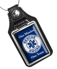 Rescue Squad Star of Life One Mission One Team Emblem Faux Leather Key Ring