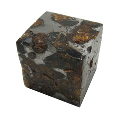 silver and orange sericho meteorite cube