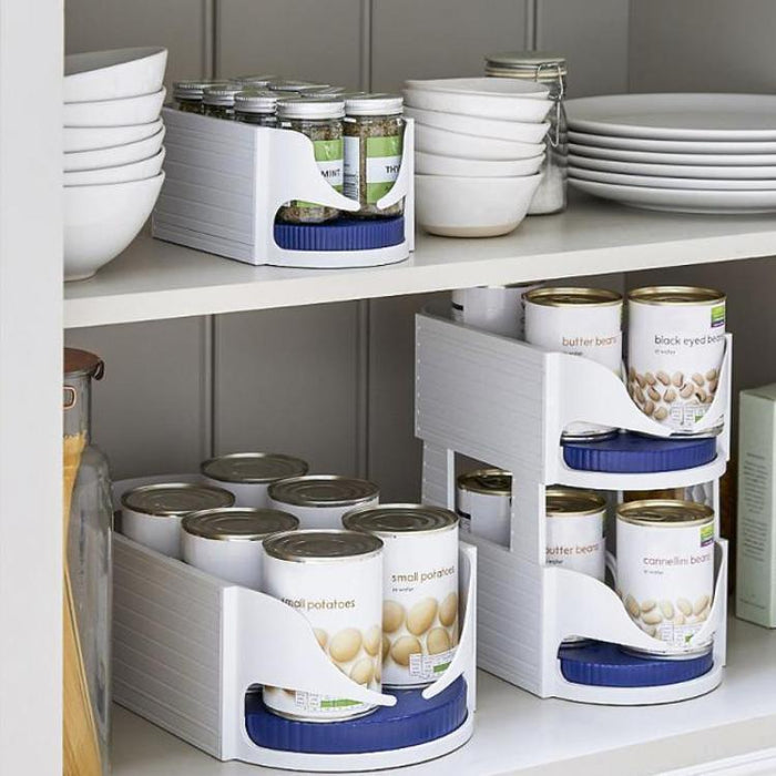 Smart Rotating Rack New Double Roller Rotating Storage Box Organizer