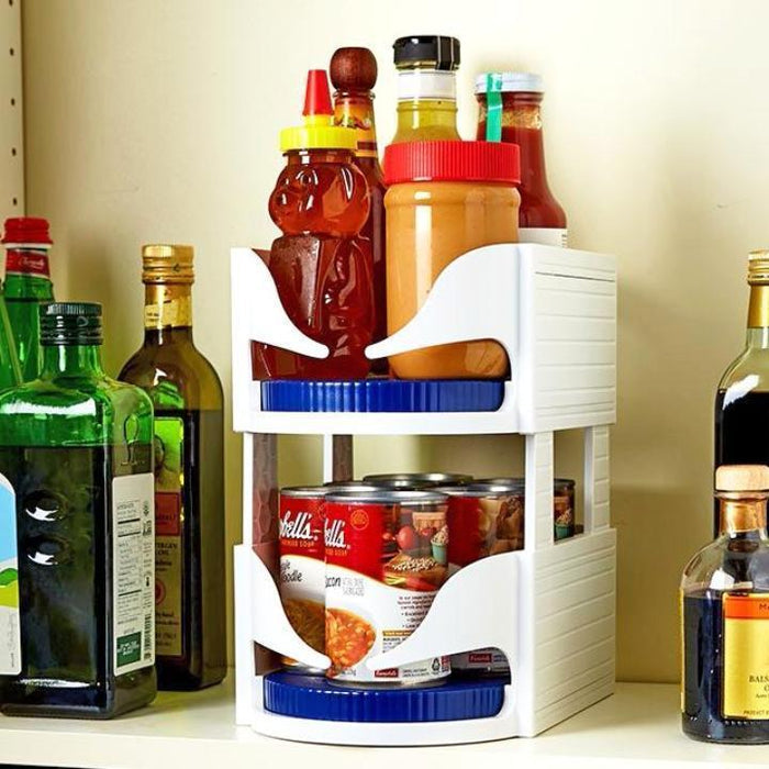 Smart Rotating Rack New Double Roller Rotating Storage Box Organizer