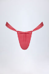 Ruched Thong Bikini Bottoms in Red Gingham
