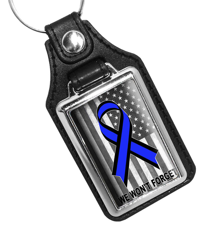 Subdued American Flag Thin Blue Line Ribbon We Won't Forget Faux Leather Key Ring