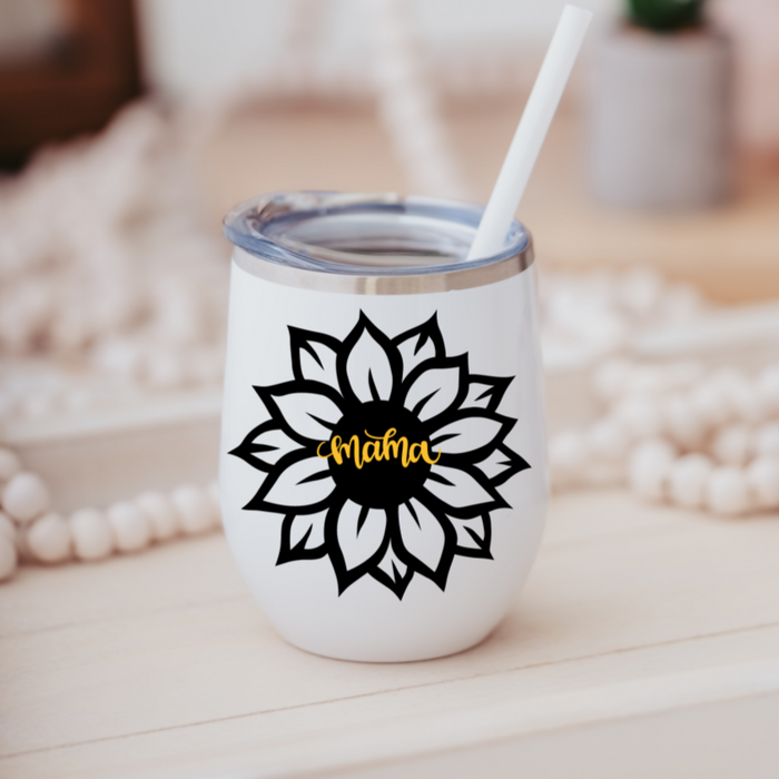 Sunflower Mama Outdoor Insulated Wine Tumbler Salt and Sparkle