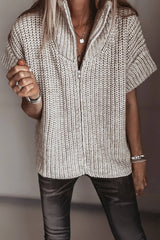 Textured Zip-Up Short Sleeve Sweater Cardigan