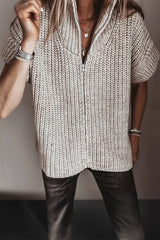 Textured Zip-Up Short Sleeve Sweater Cardigan