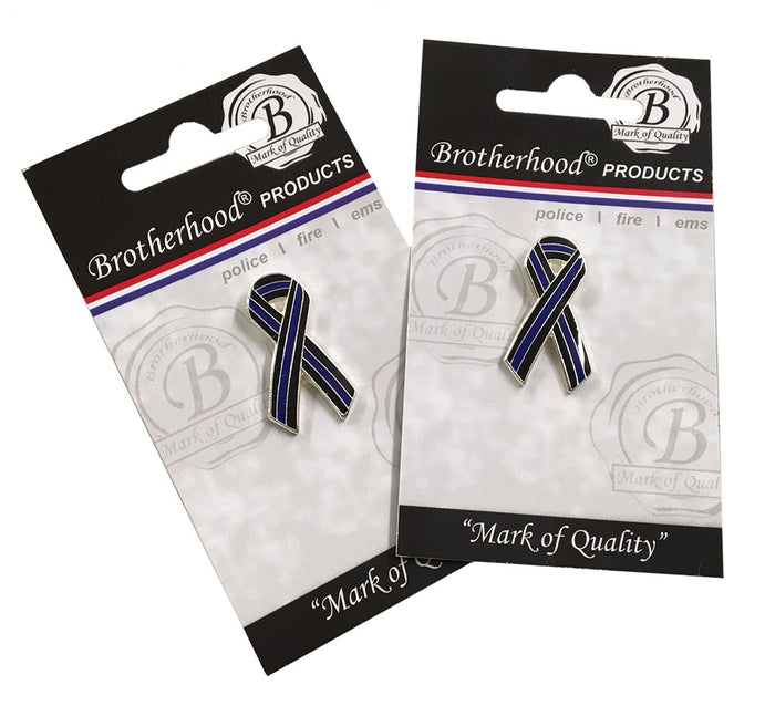 Thin Blue Line Ribbon Shape  Police Sheriff Memorial Lapel Pin