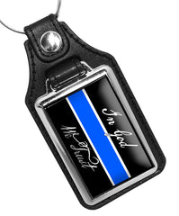 Thin Blue Line Stripes In God We Trust Design Faux Leather Key Ring