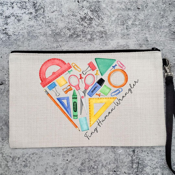 Tiny Human Wrangler Pencil Case for Teacher - Tiny Human Whisperer Make up Bag for Teacher - Funny Teacher Pencil Case for Preschool Teacher