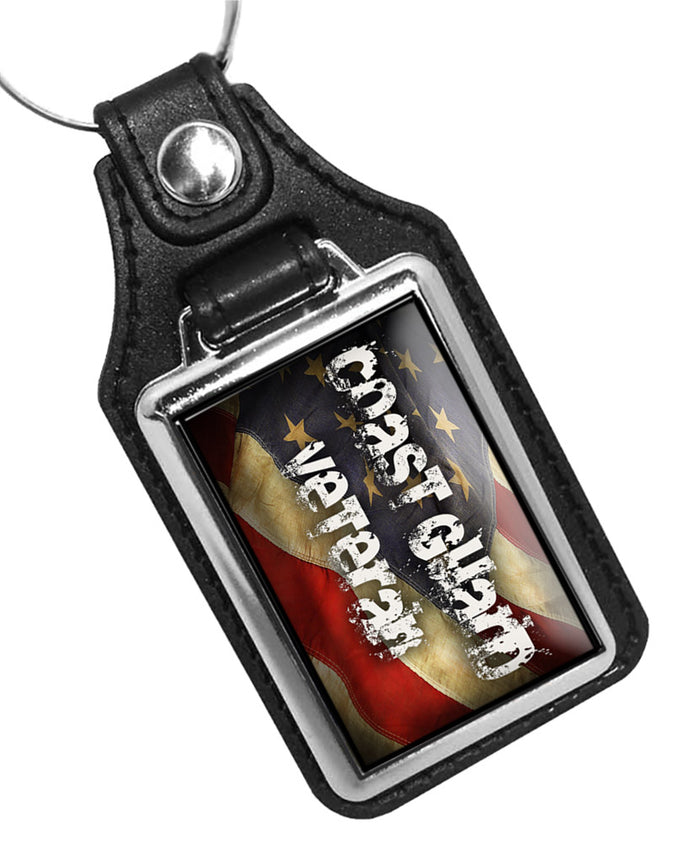 United States Coast Guard Veteran American Flag Faux Leather Key Ring