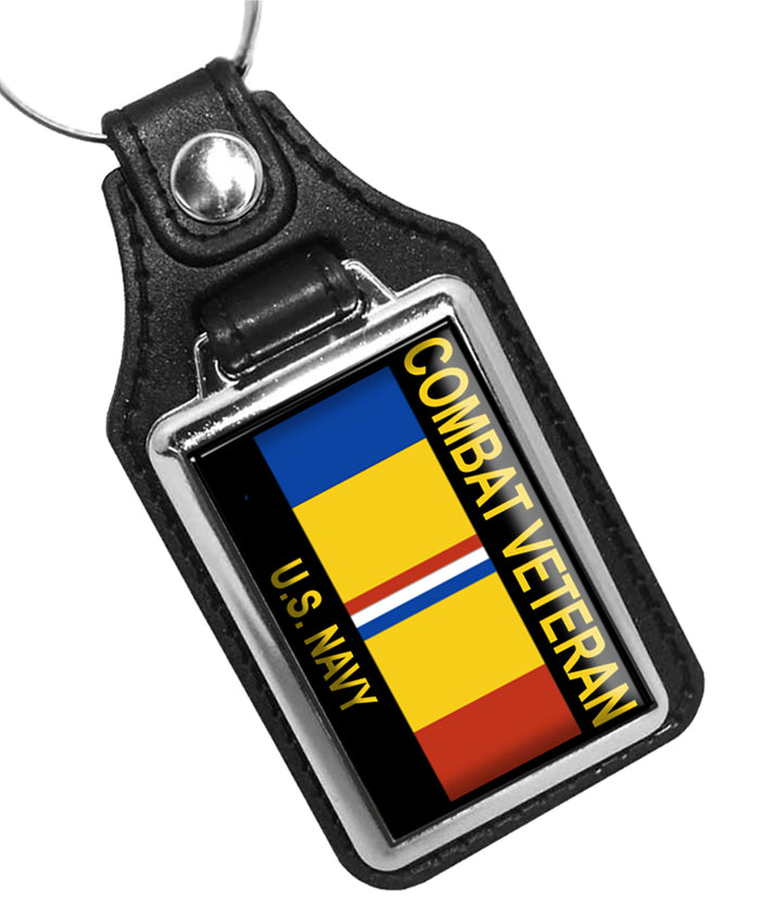 United States Navy Combat Veteran Ribbon Design Faux Leather Key Ring